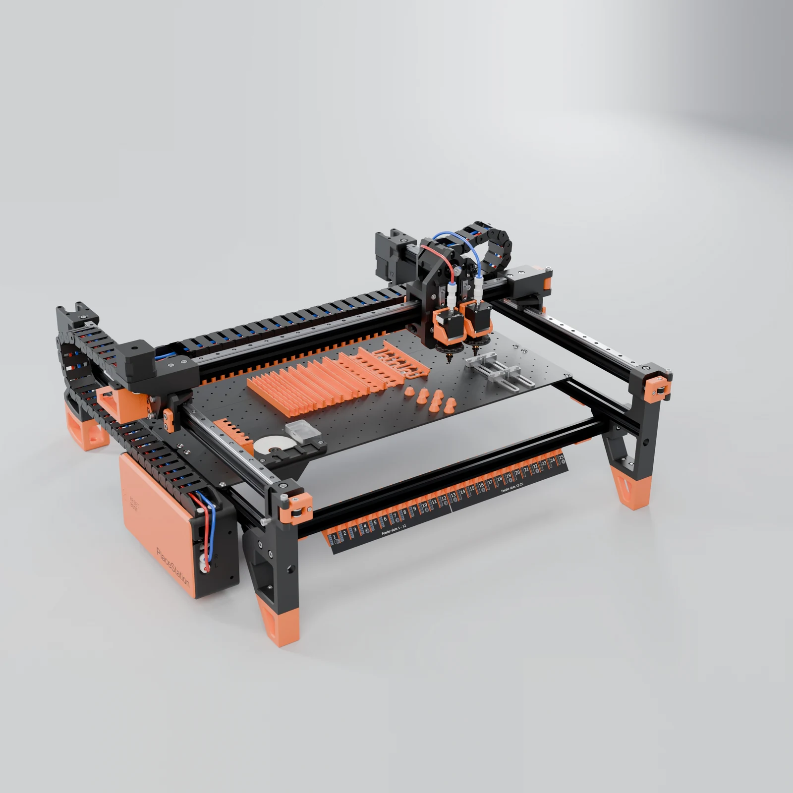 PlaceStation desktop pick and place machine with feeder rails, dual nozzle toolhead and control box