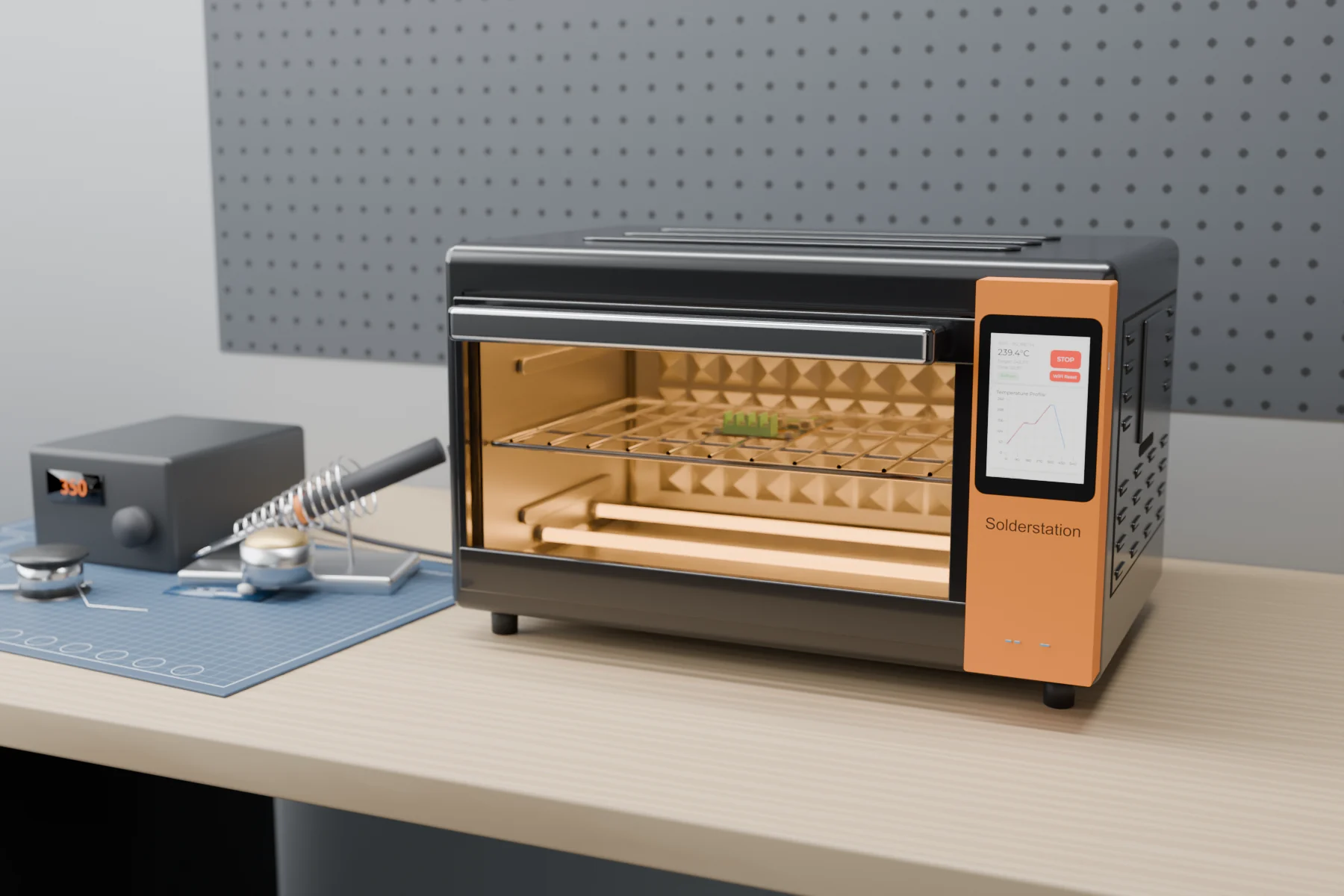 SolderStation heaters glowing during a lead-free reflow cycle