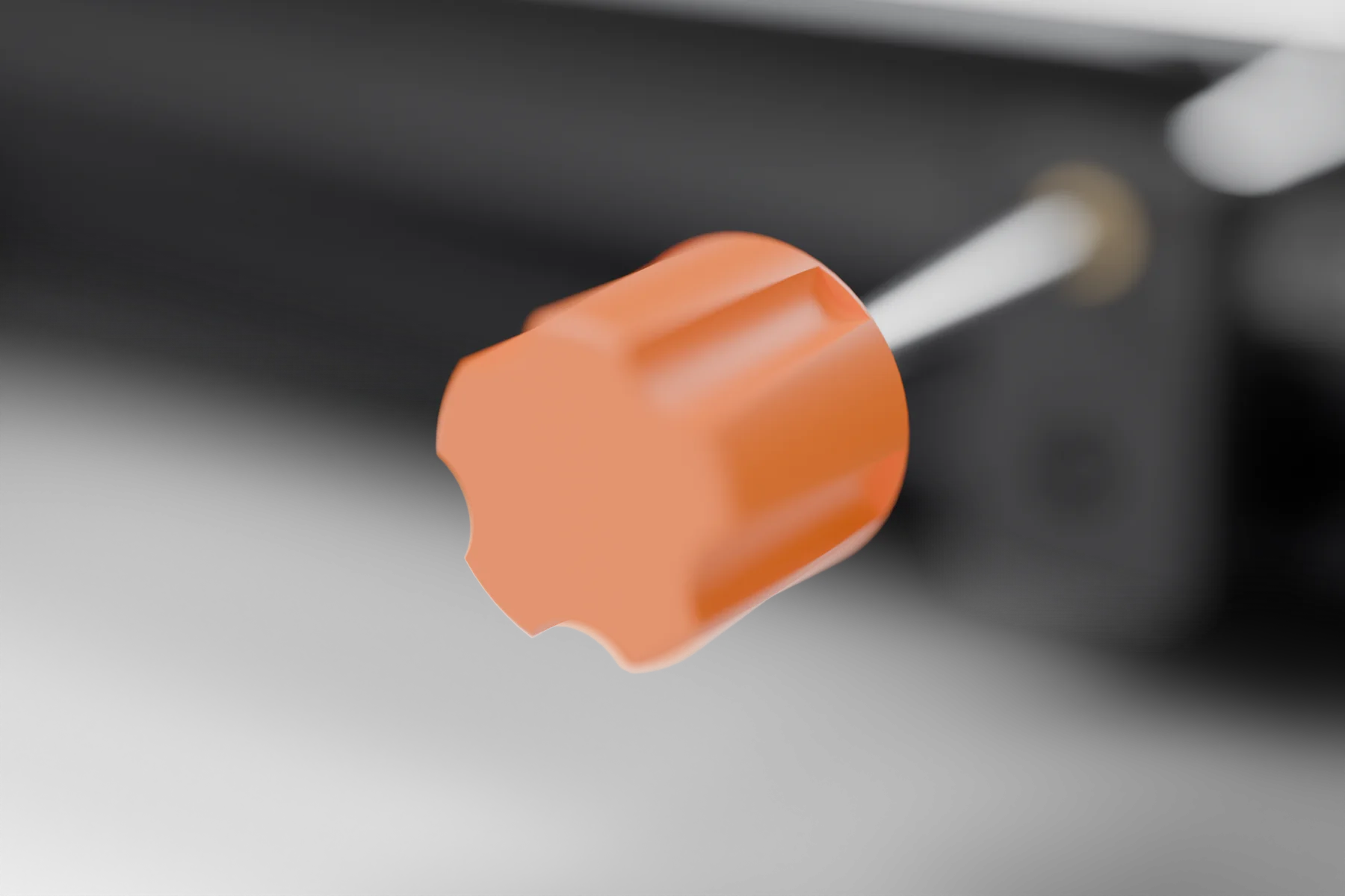 Fluorescent orange alignment knob on the StencilStation side rod